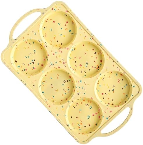 BAKE BOSS Jumbo Top Silicone Muffin Pans for Baking, 4 Inch Silicone Jumbo Muffin Pan 6 Cup, Egg Pan for Baking English muffins, Whoopie Pies, Corn Bread Bites, Confetti Muffin Top Pans Non Stick