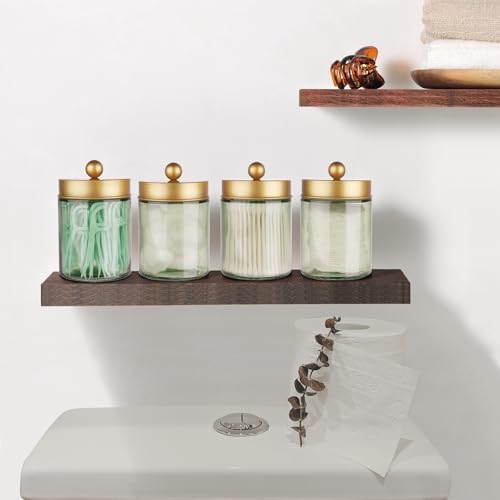 Amolliar Green Glass Apothecary Jar, Qtip Holder Bathroom Decor Gold 4 Pack