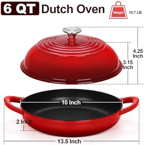 TeamFar Cast Iron Bread Dutch Oven, 6 Qt Enameled Dutch Oven Pot