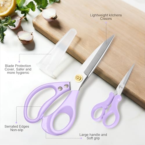 All Purpose Kitchen Scissors, Kitchen Shears Heavy Duty - Dishwasher Safe Food Scissors- Multipurpose Cooking Shears for Meat Poultry Food, Herbs, and Fish, Comfort Grip Handles, Purple