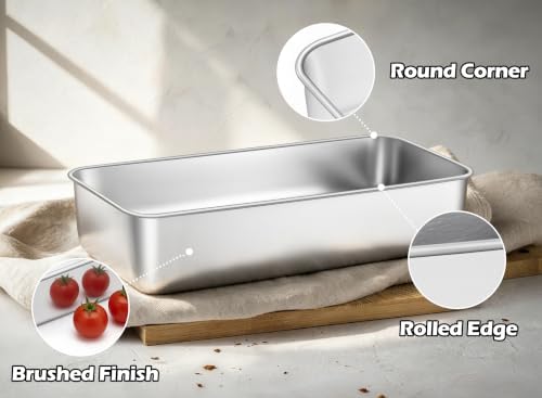 Leonyo 12x5IN Large Stainless Steel Loaf Pans for Baking Bread, 2 Pack
