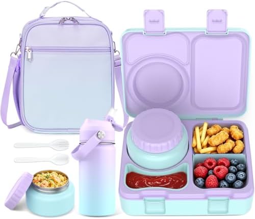 Kids Bento Box with Food Jar, Water Bottle, Lunch Bag, Gradient