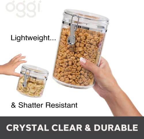 Oggi 4pc Clear Canister Set with Clamp Lids Airtight Containers in Sizes Ideal for Kitchen & Pantry Storage of Bulk, Dry Foods Including Flour, Sugar, Coffee, Rice, Tea, Spices & Herbs (Pack of 3)