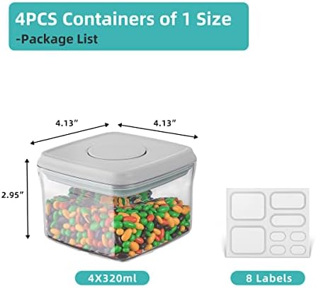 Ankou Airtight Container Set - (380ml 4 Pcs) Stackable One Button Openning Food Containers for Snacks Candy Salt Herbs Spices BPA-Free Tranparent (0.32 QT * 4)