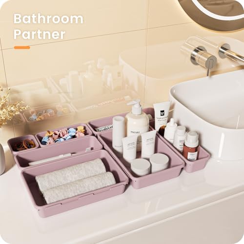 A-LuGei 【Military Grade】 Drawer Organizer for Vanity Bathroom Makeup Desk