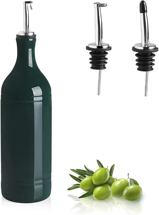 Sweejar Large Ceramic Olive Oil Dispenser Bottle, Opaque Oil Cruet Protects to Reduce Oxidation, Suitable for Storage Vinegar, Soy Sauce & Other Liquids, Pack of 1, 24 Fl Oz(Jade)