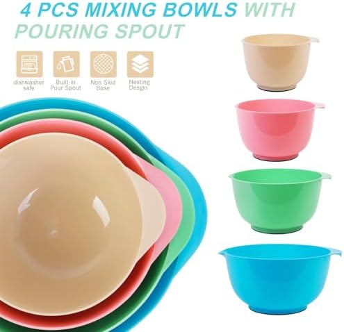 BoxedHome Classic Mixing Bowls Set of 4, BPA Free Plastic, Microwave Safe
