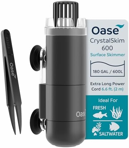 OASE CrystalSkim 600 Surface Skimmer for Freshwater and Marine Aquariums – Compact Internal Filter for Film Oil and Debris Removal, Quiet, Adjustable Flow, Shrimp-Safe, for Tanks up to 160 Gal / 600 L