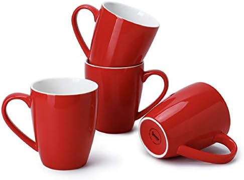 Sweese Porcelain Coffee Mugs - 16 Ounce (Top to the Rim) for Coffee, Latte, Tea, Cocoa, Set of 4, Red