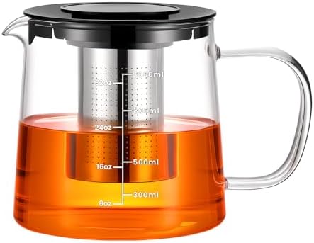 PARACITY Tea Pot with Infuser, Clear Stovetop Glass Tea Kettle with Scale