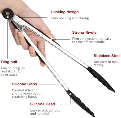12 Inch Kitchen Tongs Set of 3, Silicone Tongs with Silicone Tips