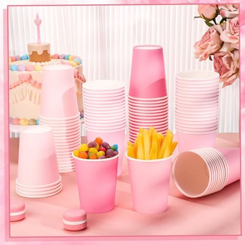 NatNarr 100 Pack Gradient Pink Paper Cups 9oz Pink Cups Gender Reveal Cup