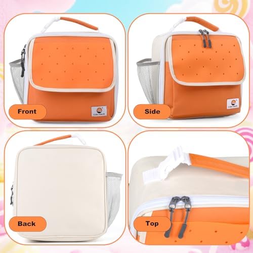 CaCTOUR Lunch Box Kids,Fun Color Lunch Box for Girls,Large Soft Cooler Lunch Bag for Kids,Back to School Thermal Insulated Lunch Tote Bag for School Daycare Outdoor (Orange Beige)