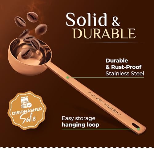 Orblue Premium Coffee Scoop Set - 1 Tbsp (15ml) & 2 Tbsp (30ml) Measuring Tablespoon - Stainless Steel Coffee Measuring Spoon and Scooper with Long Handles - Pack of 2 - Rose Gold