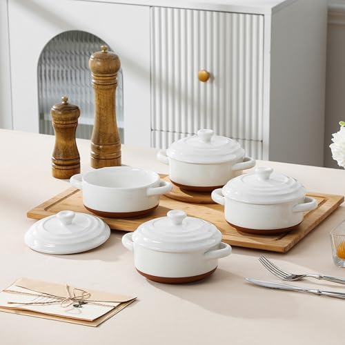 MALACASA 12 OZ Mini Dutch Oven Set, Small Cocotte Set of 4, Ceramic