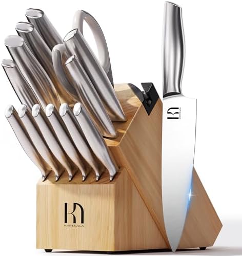 KnifeSaga 14 Pcs Knife Set with Block, Premium, Razor Sharp, Japanese Steel