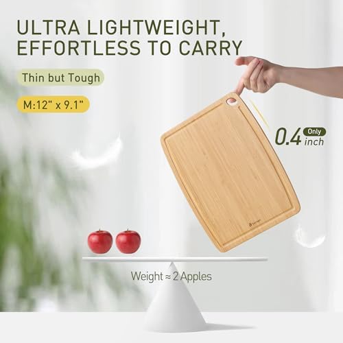 Lightweight Durable Bamboo Cutting Board with Non-Slip Feet, Reversible Wood Cutting Board with Juice Groove Easy to Store & Clean, Water-Resistant Ideal Kitchen Gift for Home Cooks