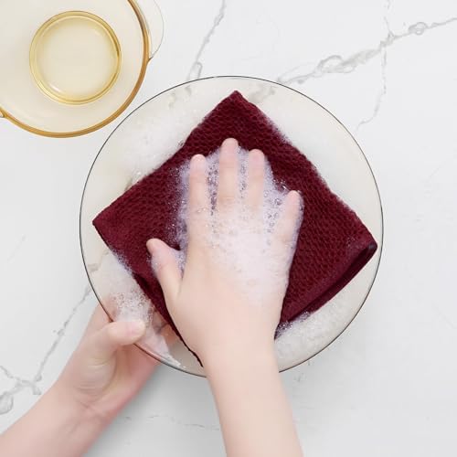 Homaxy 100% Cotton Waffle Weave Kitchen Dish Cloths 18-Pack, Burgundy