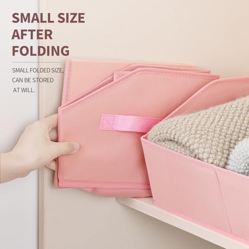 Homsorout Storage Bins for Shelves - Large Trapezoid Closet Shelf Organizer, Fabric Organization Bins with Handles, Storage Baskets for Clothes, Towel, Purse, 6 Pack, Pink