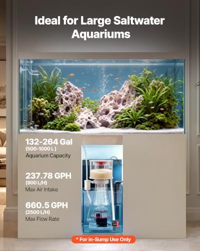 VEVOR Protein Skimmer for 132-264 Gal Saltwater Aquariums In Sump with Pump, Protein Skimmer with DC Pinwheel Pump, Adjustable Control, for 132-264 Gal Saltwater Aquarium & Reef Tank, In Sump Use Only