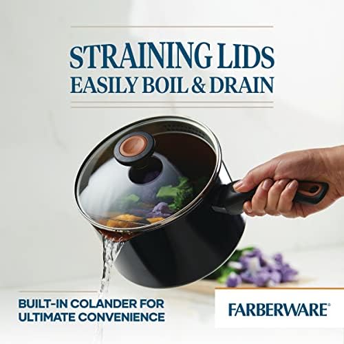Farberware Glide Copper Ceramic Nonstick Straining Sauce Pan, 3-Quart