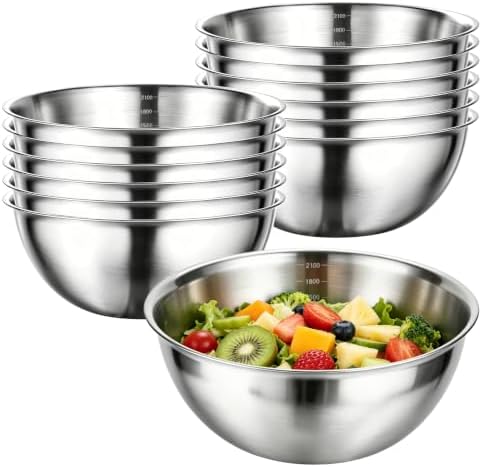12 Pcs Stainless Steel Mixing Bowls with Graduations, Reusable Metal Mixing Bowls, Stackable Baking Food Storage Containers for Salads, Snacks, Noodles & Meal Prep
