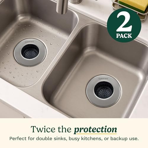 Cuisinart Sink Strainers- 2 Pack Kitchen Sink Drain Strainer & Food Catcher with Enamel-Coated Stainless Steel Rim and Silicone Base, Fits Standard 3.5" Drains, Outer Diameter 4.35", Scratch-Safe