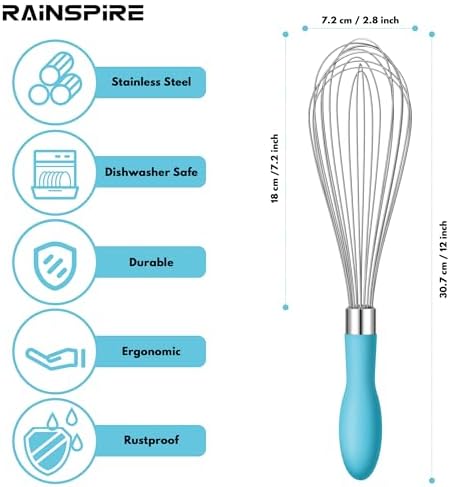 Whisk for Cooking Reinforced Anti-Break Handle Stainless Steel 3Pack Blue