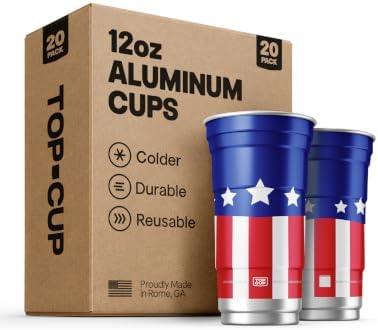 Top Cup Aluminum Party Cups, Americana Cup, 12oz, 50 Count