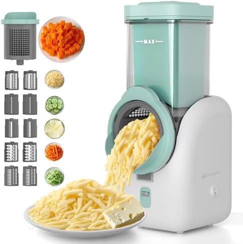 Upgraded Electric Cheese Shredder, Automatic Cheese Grater Electric with 6 Interchangeable Blades, 6 in 1 Electric Cheese Grater for Cheese, Fruits, and Vegetables