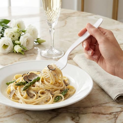 SACATR 100 Count White Plastic Silverware Heavy Duty -Forks,Spoons