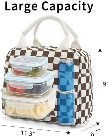 GASSDA Lunch Box for Women Insulated Lunch Bag Women Adult Cute Lunch Bags Reusable Lunchbox Cooler Tote Bag for Work Picnic (White-Coffee)