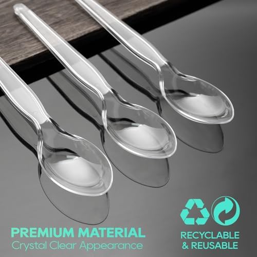 FOCUSLINE 540 Count Clear Plastic Spoons, Heavy Duty Disposable Spoons Bulk