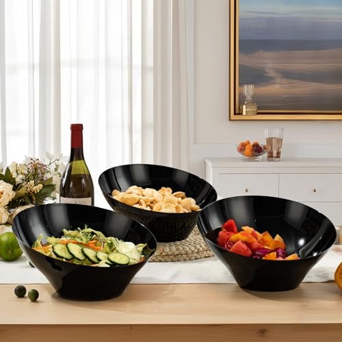 BESTVIP 54 Oz Black Plastic Angled Serving Bowls, 12 Pack
