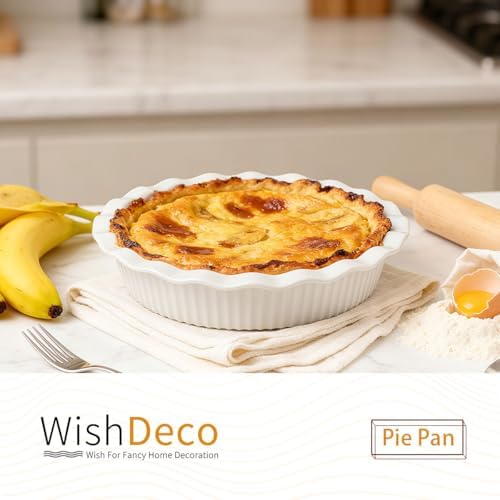 WishDeco Ceramic Pie Pan for Baking 9 Inch, Deep Round Pie Dish 50 oz