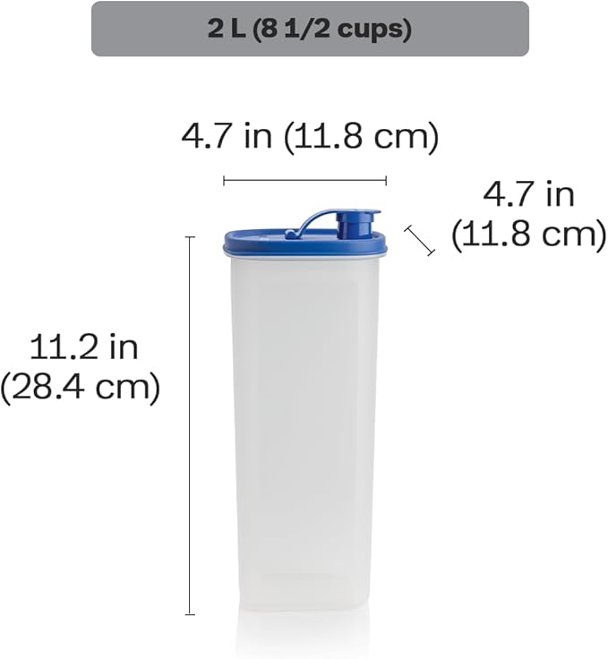 Tupperware Slim Line 2-Pitcher Set in Blue, Dishwasher Safe and BPA Free (2L / 8.4 Cups, Set of 2)