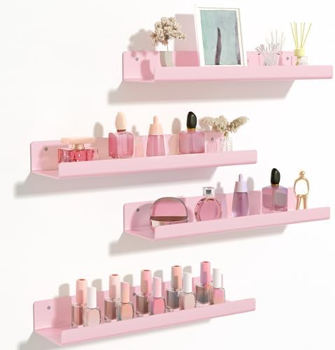 upsimples 4 Pcs 15" Acrylic Shelves for Wall Decor and Display, Pink