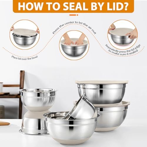Mixing Bowls with Airtight Lids, 18pcs Stainless Steel Mixing Bowls Set