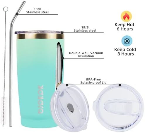 BJPKPK 20oz Coffee Tumbler with Lid & Straw, Insulated Stainless Steel Mug