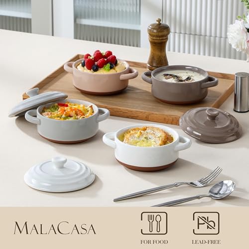 MALACASA 12 OZ Small Casserole Dishes for Oven, Mini Cocotte Set of 4