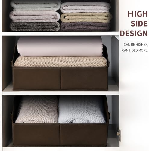 Homsorout Closet Baskets for Shelves Trapezoid - Decorative Storage Baskets with Handle, Closet Bins for Organization, Shelf Storage Bins for Clothes, Books, Home, Office, 3 Pack, Brown