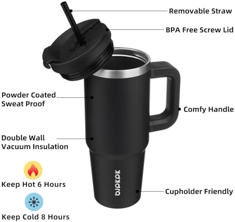 BJPKPK 30 oz Insulated Tumbler with Handle & Straw, Stainless Steel
