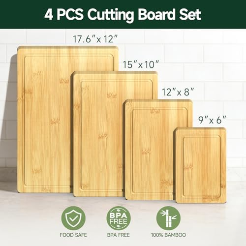 4-Piece Set Deep-Carbonized Bamboo Cutting Board for Kitchen, Natural
