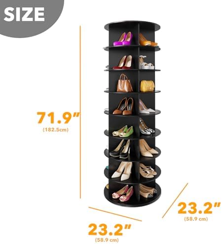 SpaceAid 8 Tier Rotating Shoe Rack Tower, Spinning Shoe Display Lazy Susan, Revolving 360 Shoe Rack Storage Round Carousel, Vertical Handbag Rotate Shoes Closet Organization (8-Tier Black)