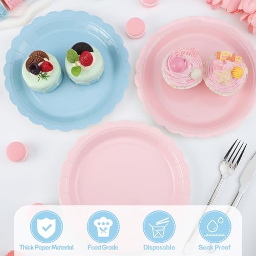 NatNarr 30 Pcs Gender Reveal Plates 9 Inch Disposable Scalloped Pink and Blue Plates Cute Dessert Cake Dinner Plate for Baby Shower, 1st Birthday (Pack of 3)
