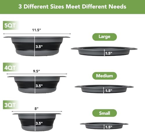 3-Pack Collapsible Colander for Kitchen with Self-Draining Base,Black