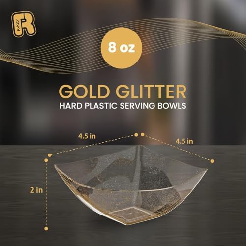 R-kay 6 Pack Gold Small Plastic Serving Bowls 8 oz - Gold Glitter Small Plastic Bowls for Parties, Premium For Weddings Catering And Birthday parties