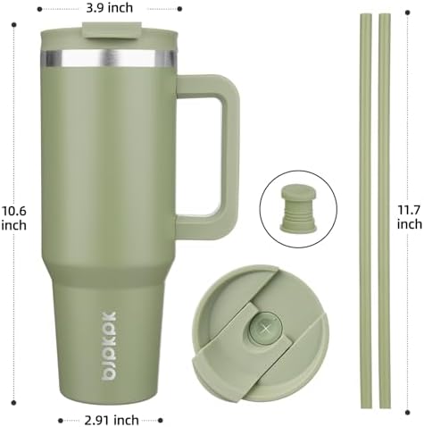 BJPKPK 40 oz Insulated Tumbler with Handle & Straw, Stainless Steel