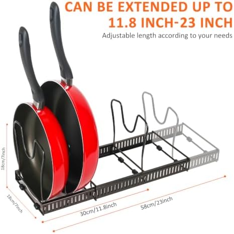 ROOHUA Pot and Pan Lid Organizer Rack for Under Cabinet, 12"-23" Expandable