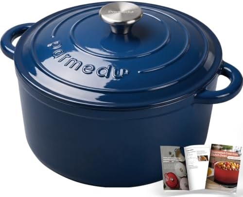Parmedu 5.5QT Enameled Cast Iron Dutch Oven for Sourdough Bread Indigo Blue